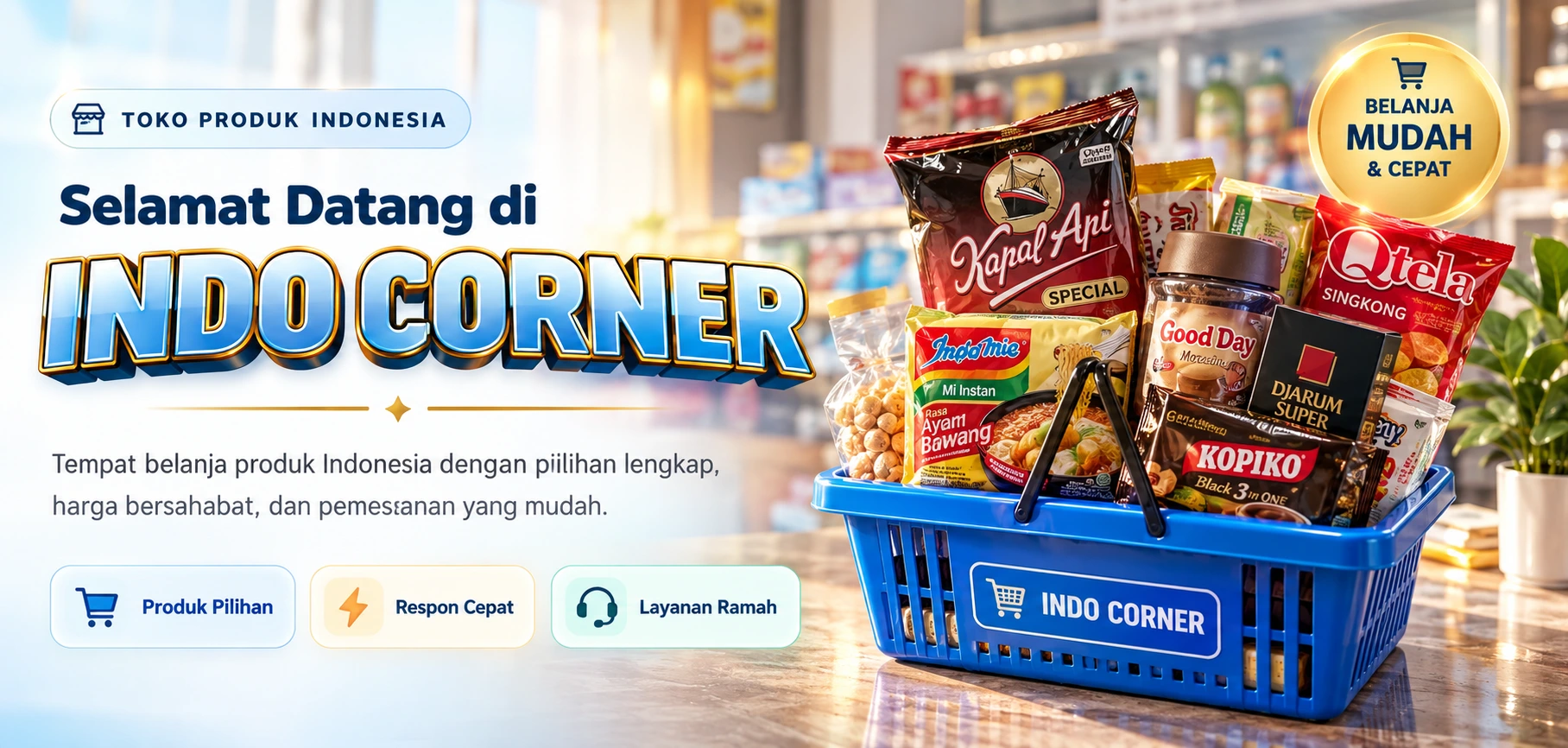 Selamat datang di INDO CORNER. Toko produk Indonesia dengan pilihan lengkap, harga bersahabat, dan pemesanan mudah. Produk pilihan, respons cepat, layanan ramah.